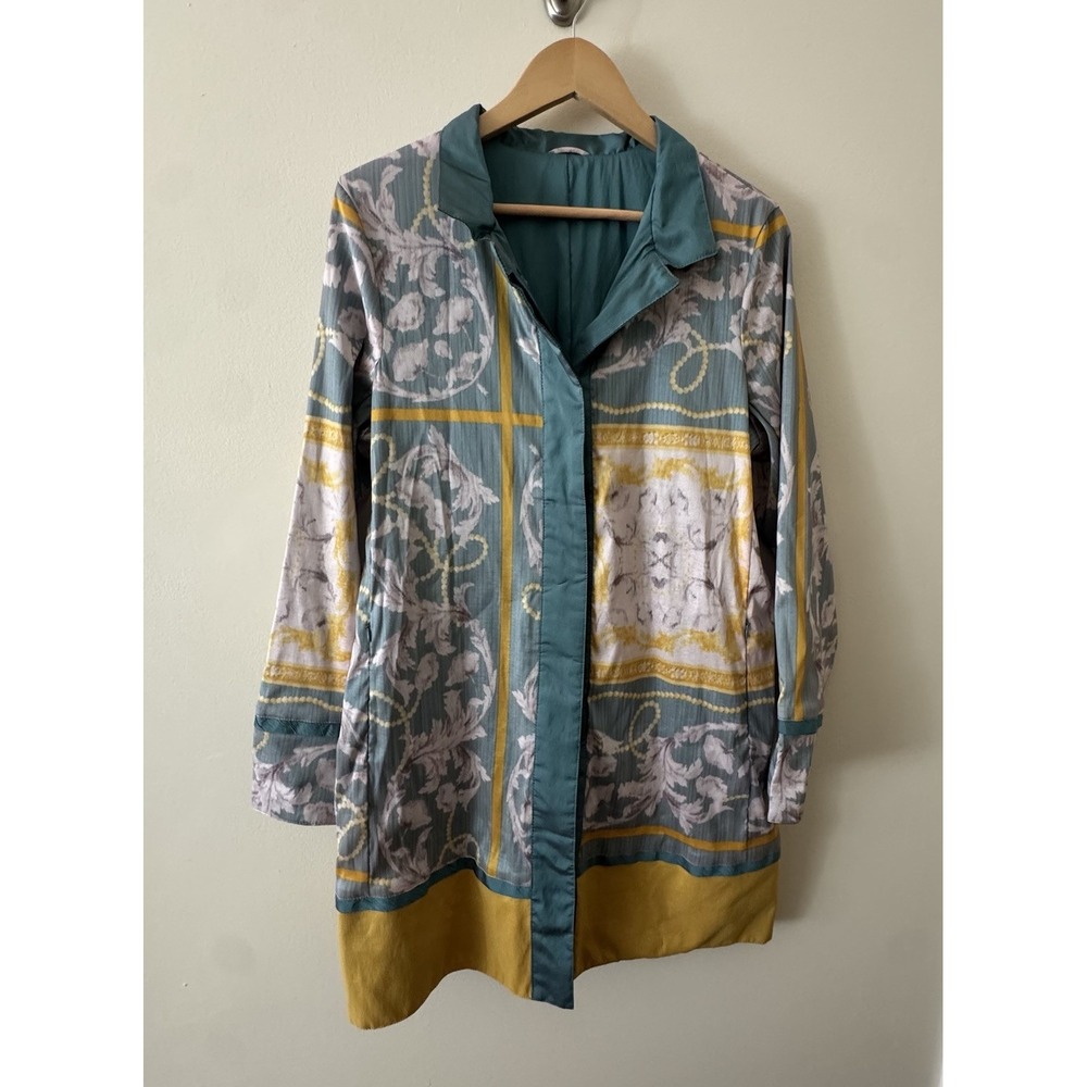 Mycra Pac One Reversible Rain Jackets Size 2 M/L Baroque Print Blue Gold Coat